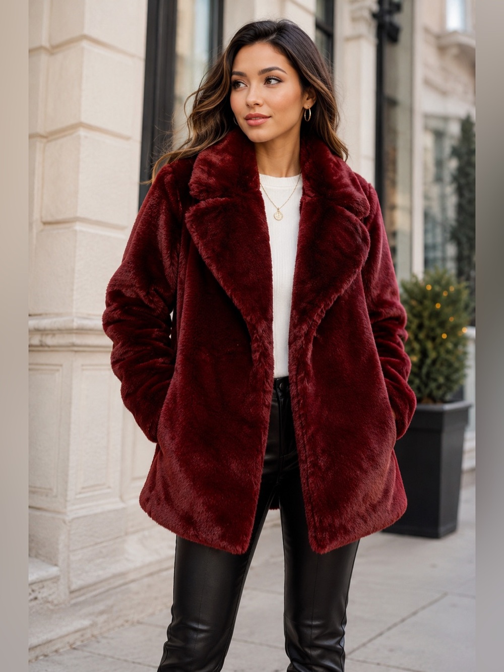 NEW HALOGEN Burgundy Faux Fur Teddy Jacket – Women’s Size Medium